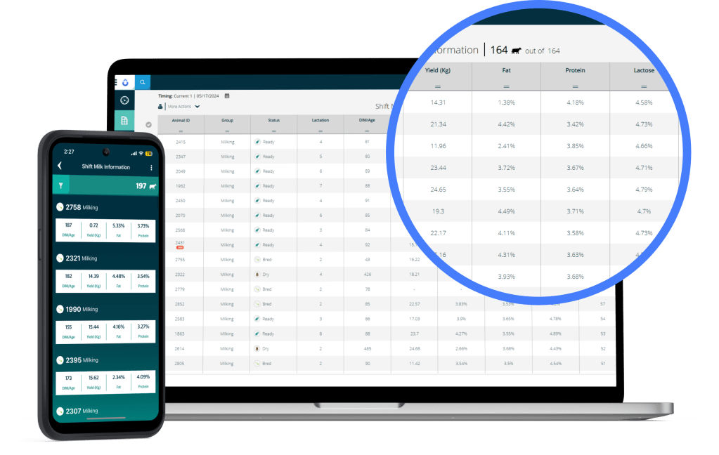 mobile phone and laptop with SenseHub Dairy data