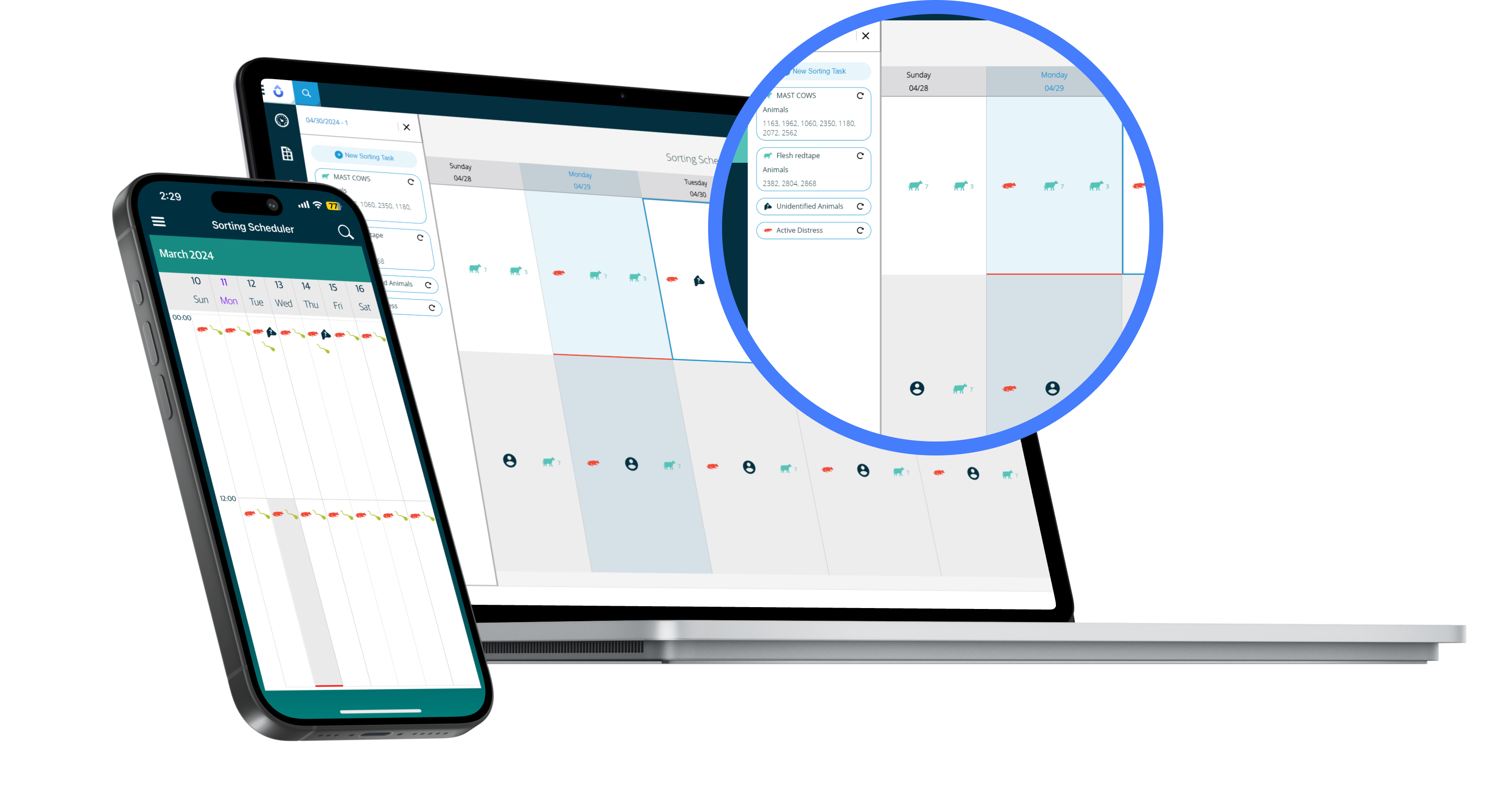 SenseHub Dairy data shown on screen of phone and laptop